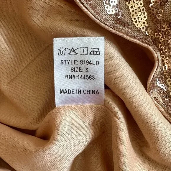 Women's S Fashion Nova Rose Gold Body-con Sequin Dress Strapless Fitted Bodycon - Picture 8 of 8